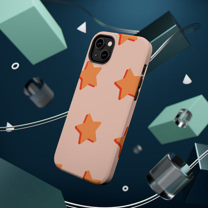 Retro Orange Stars MagSafe iPhone Case – Shock-Resistant, Smooth Matte Finish, Dual-Layer Design