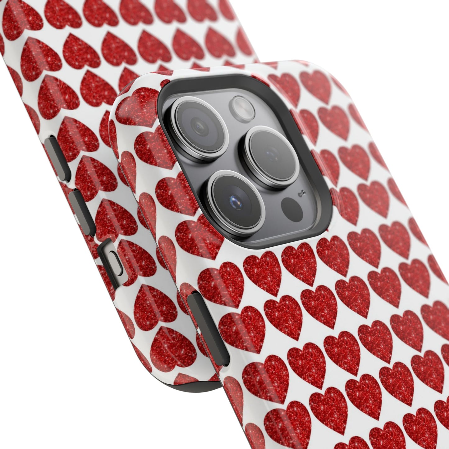 Red Glitter Hearts Charm MagSafe Case