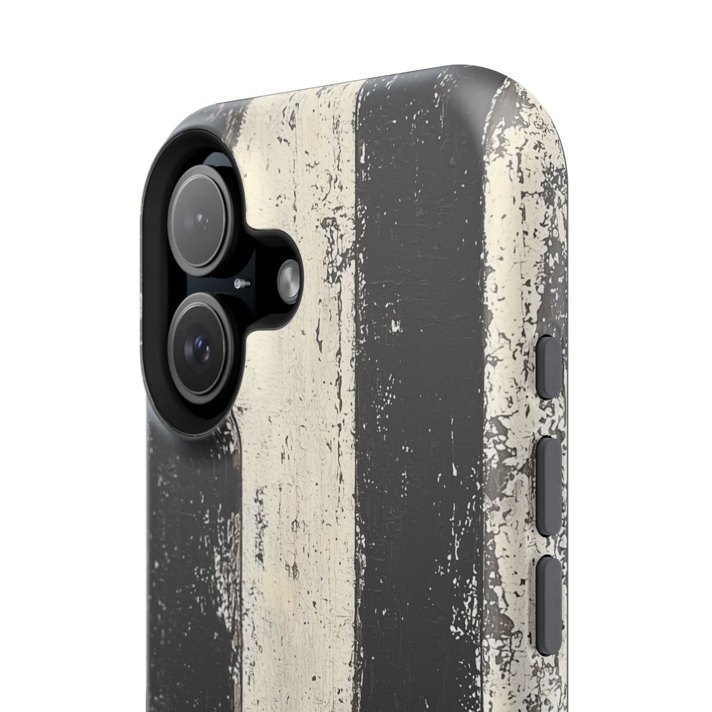 Vintage Vertical Stripe MagSafe iPhone Case - Black & White Grunge Design