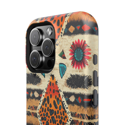 Wild Boho Leopard Print & Floral Tough MagSafe iPhone Case – Eclectic Tribal Design, Dual-Layer Protection