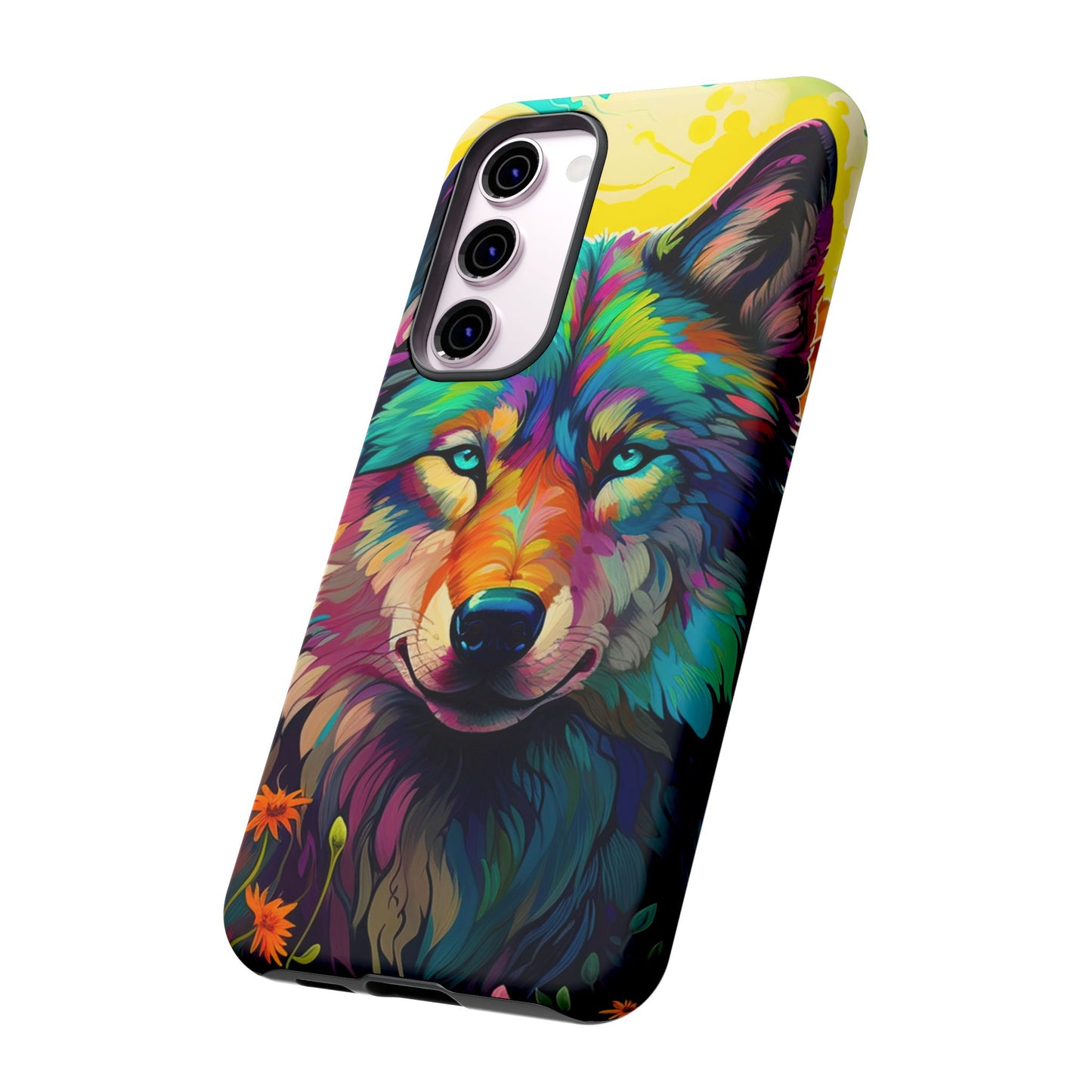 Rainbow Wolf in Bloom – Samsung Galaxy Case with Vivid Nature Design