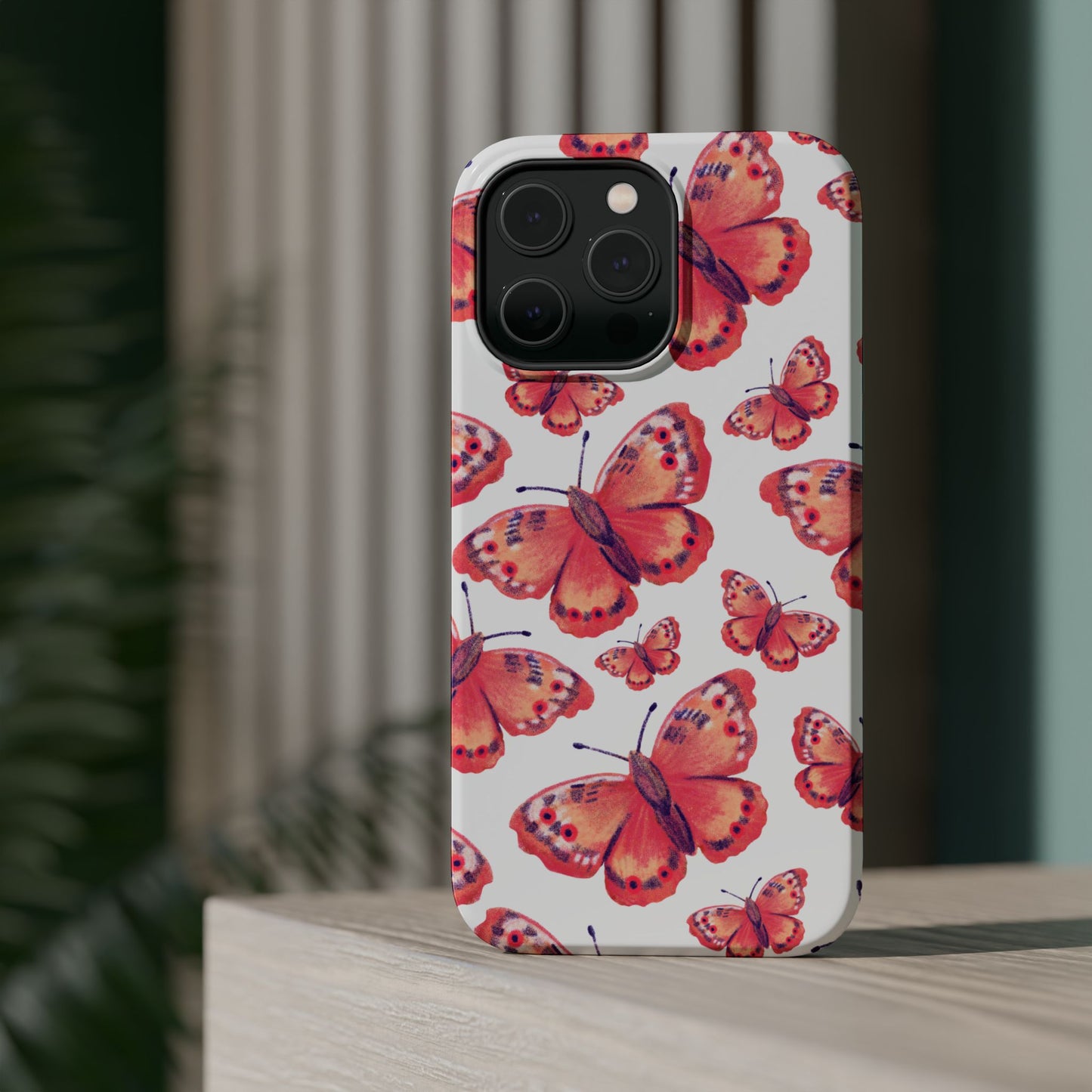 Coral Butterfly MagSafe iPhone Case – Slim, Protective Design with Bold Watercolor Print