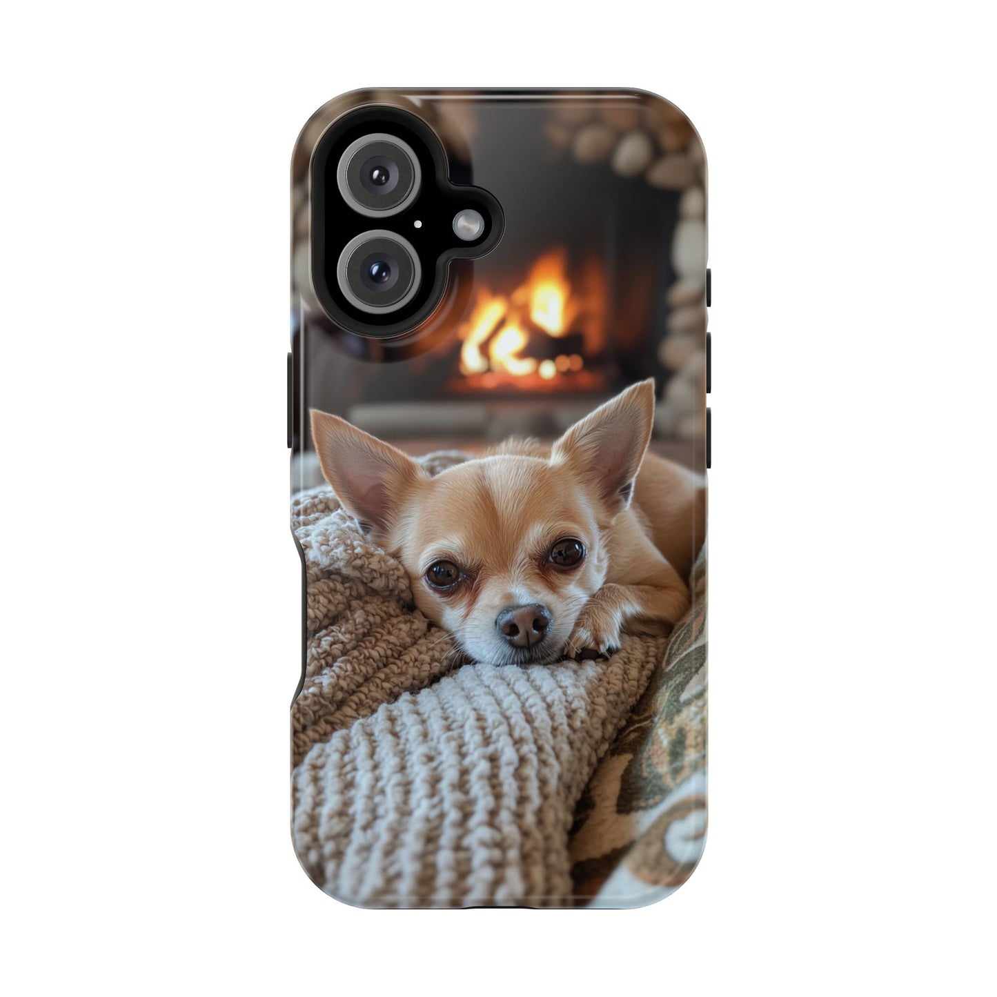 Relaxing Chihuahua by Fireplace MagSafe iPhone Case – Functional and Cozy Design