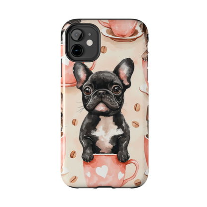 French Bulldogs in Coffee Cup iPhone Case – Cute Dog Art, Shockproof & Slim Design - BOGO Cases