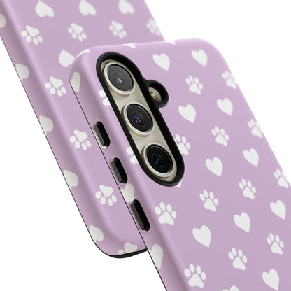 Purple Hearts & Paw Prints - Cute Pet Lover Phone Case