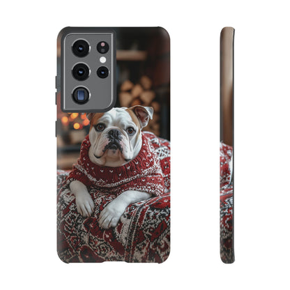 Cozy Bulldog in Sweater Samsung Galaxy Case – Festive Fireplace Protective Cove