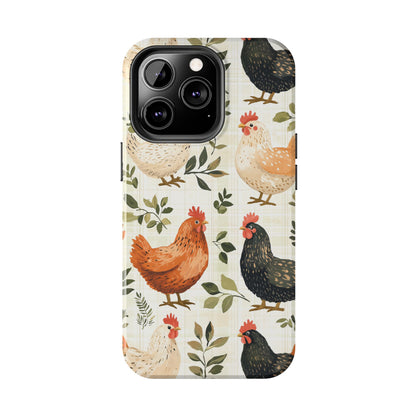 iPhone Case: Vintage Chicken Farmhouse Case – Rustic Leaves Design