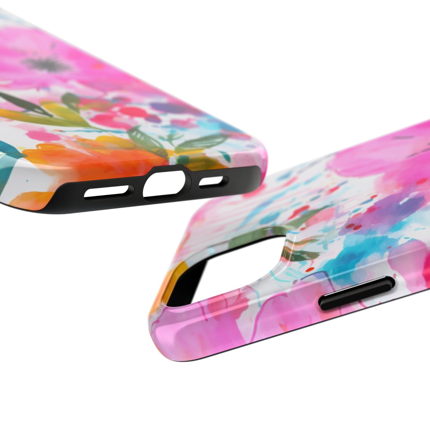 Color Splash Pink & Orange Watercolor Floral - iPhone Case