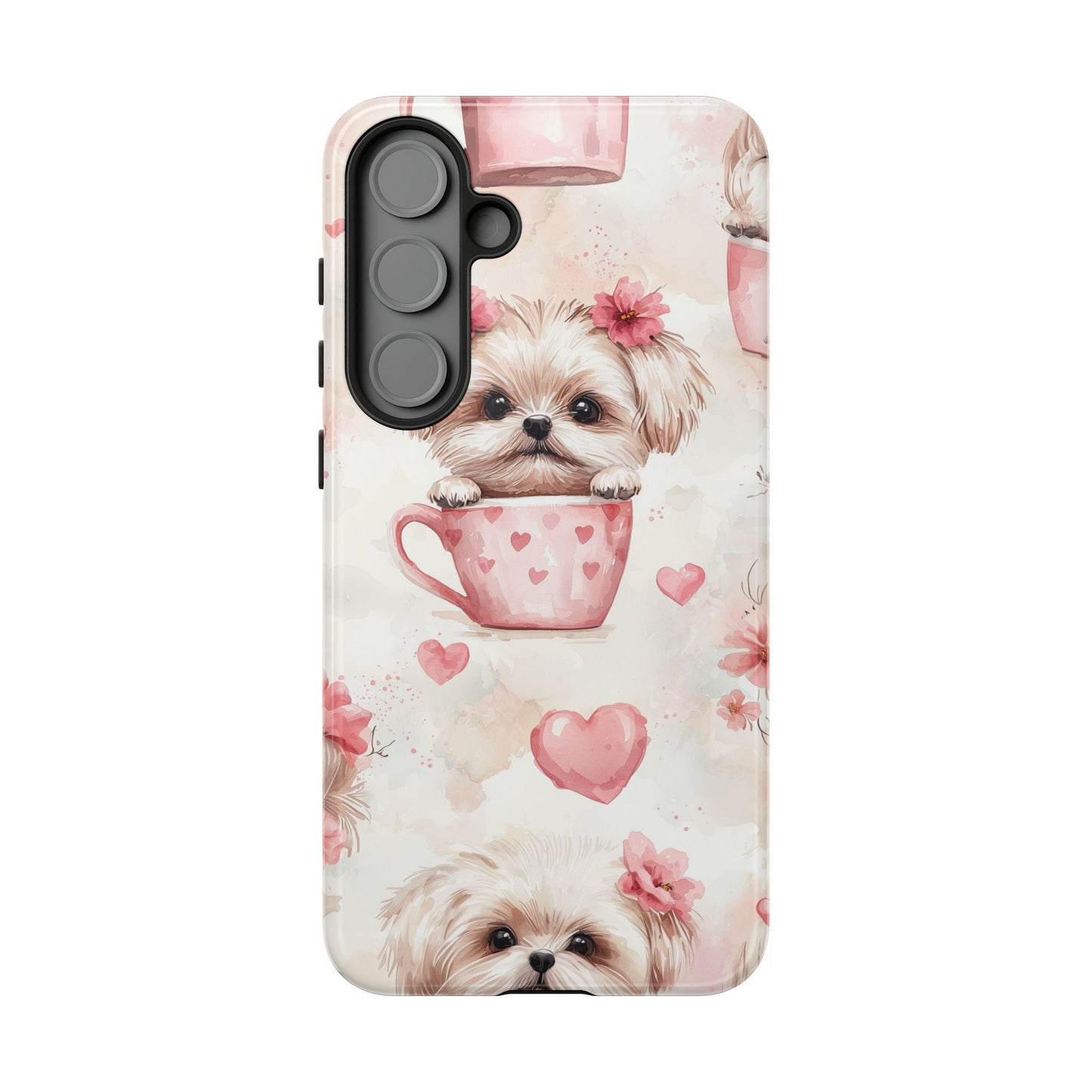 Floral Puppy in Teacup Samsung Galaxy  Case – Cute Pink Flower Design, Tough Dual-Layer Protection