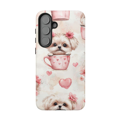 Floral Puppy in Teacup Samsung Galaxy  Case – Cute Pink Flower Design, Tough Dual-Layer Protection