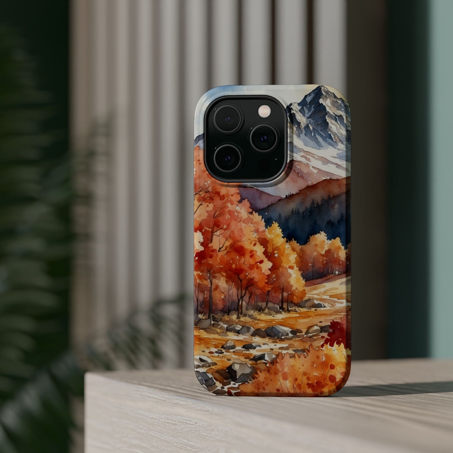 Watercolor Autumn Forest and Mountains - MagSafe iPhone Case