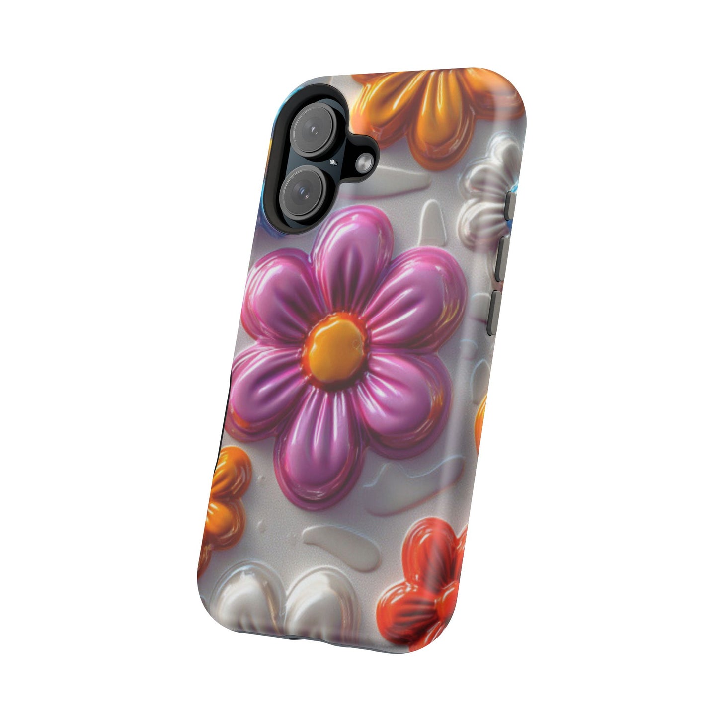 Glossy 3D Floral MagSafe iPhone Case – Colorful Flower Pattern, Durable Protection