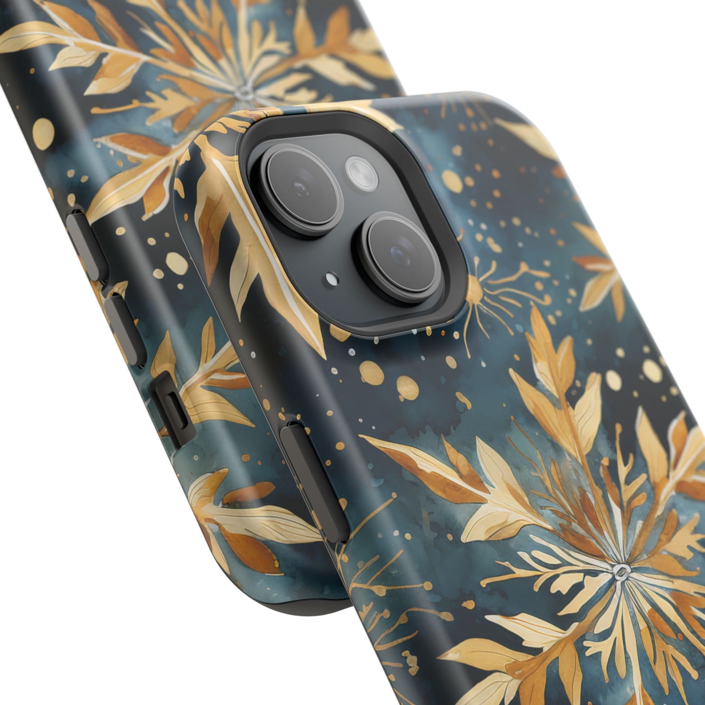 Gold Floral Snowflakes on Midnight Blue - MagSafe iPhone Series Case