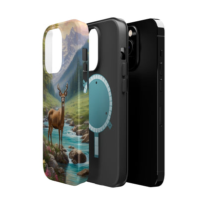 Alpine Serenity – Stag in Mountain Bliss MagSafe iPhone Cases