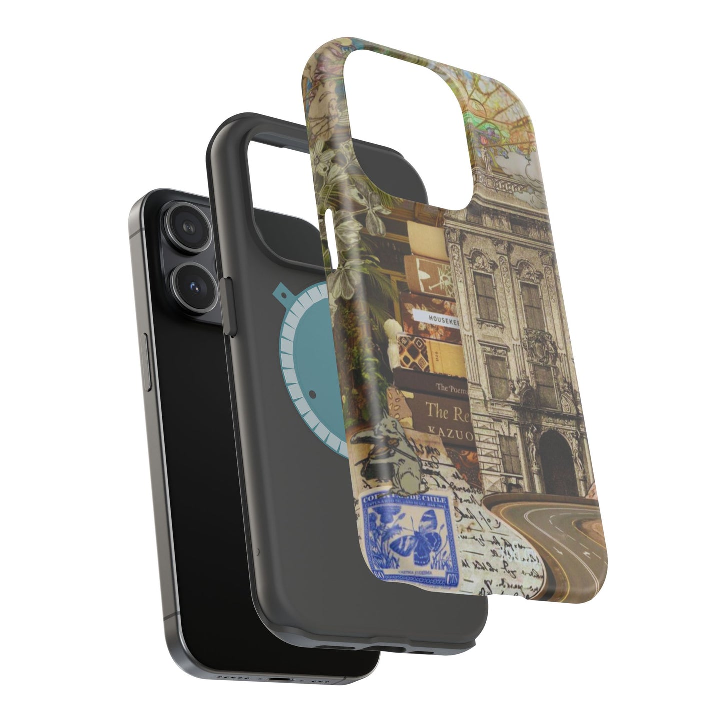 Whimsical Road Trip Collage MagSafe iPhone Case – Dual-Layer Protection with Vintage Art and Adventure Design