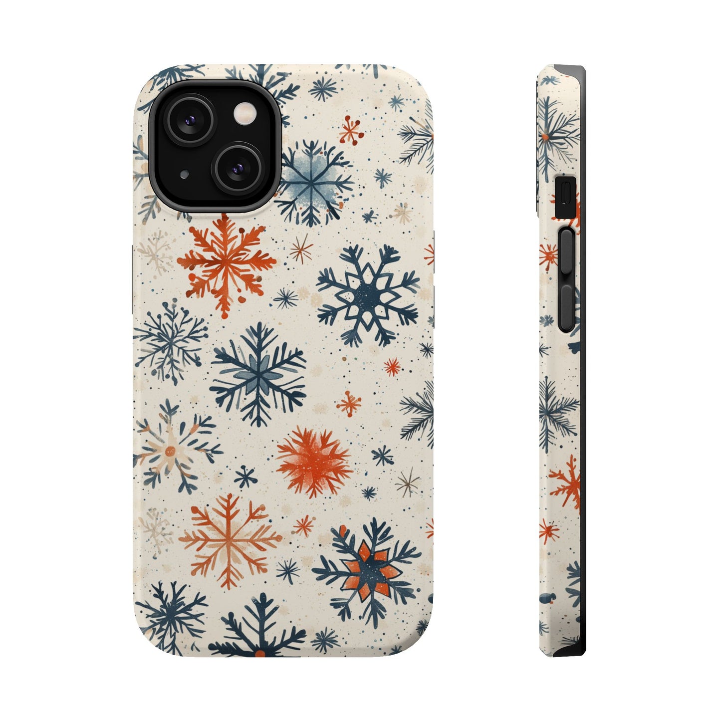 Rustic Orange and Blue Snowflake Pattern – MagSafe iPhone Series Case