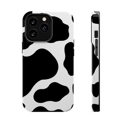 Chic Cow Print Tough Magsafe iPhone Case – Trendy Monochrome Animal Pattern with Dual-Layer Protection