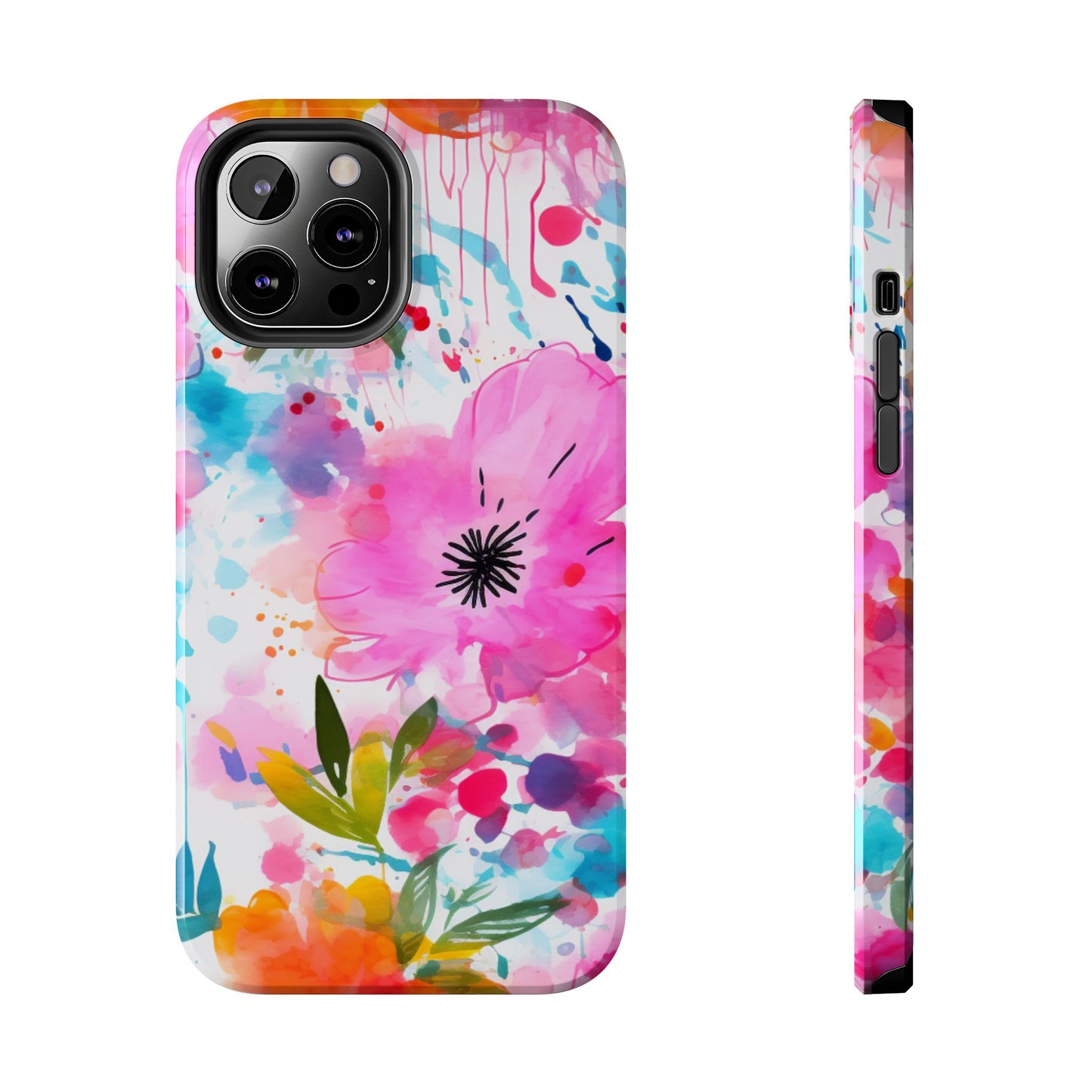 Color Splash Pink & Orange Watercolor Floral - iPhone Case