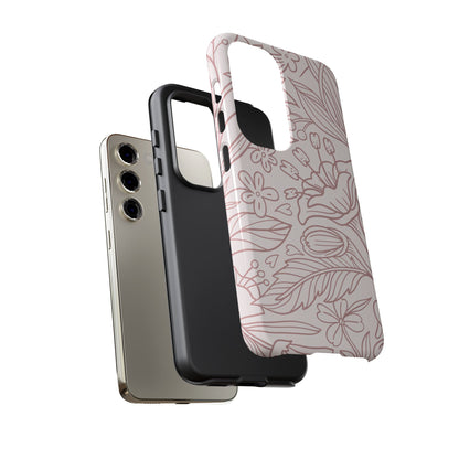 Blush Floral Line Art Tough Samsung Galaxy Case – Delicate Minimalist Design with Dual-Layer Protection