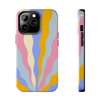 Pastel Radiance iPhone Case – 70s-Inspired Dual-Layer Design with Wavy Sunburst Pattern