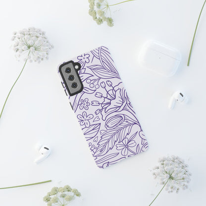 Lavender Floral Line Art Tough Samsung Galaxy Case – Minimalist Botanical Design with Dual-Layer Protection