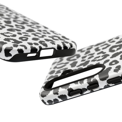 Monochrome Leopard Print Tough Samsung Galaxy Case – Classic Black and White Design with Dual-Layer Protection