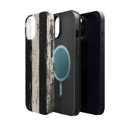 Vintage Vertical Stripe MagSafe iPhone Case - Black & White Grunge Design