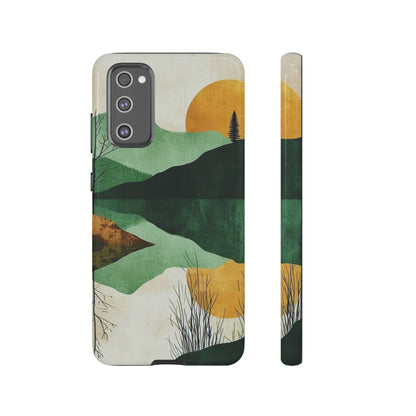 Retro Mountain Sunrise Samsung Galaxy Case – Minimalist Landscape Design, Dual-Layer Protection