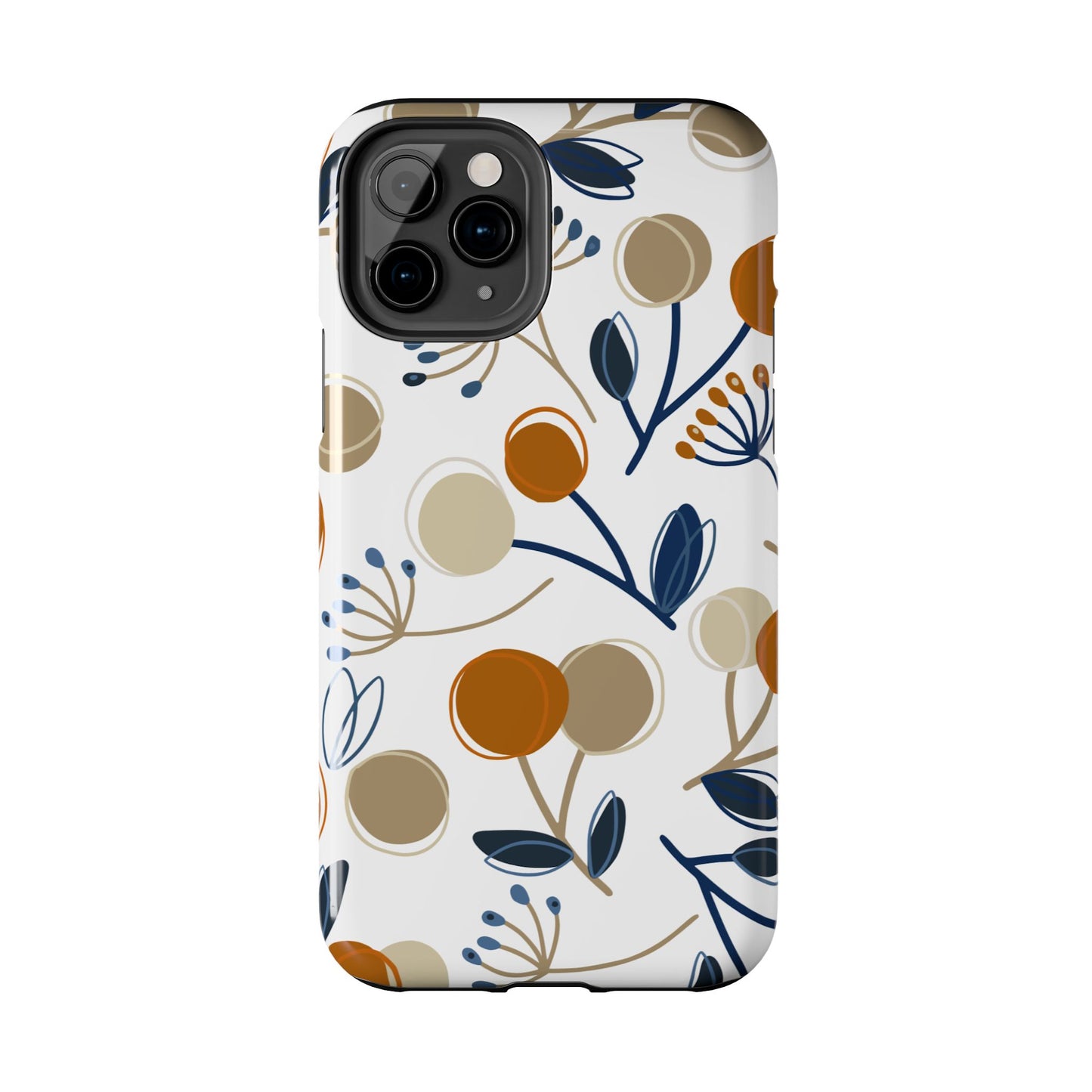 Modern Botanical Berries Tough iPhone Case – Earthy Tones & Navy Accents, Shock-Resistant