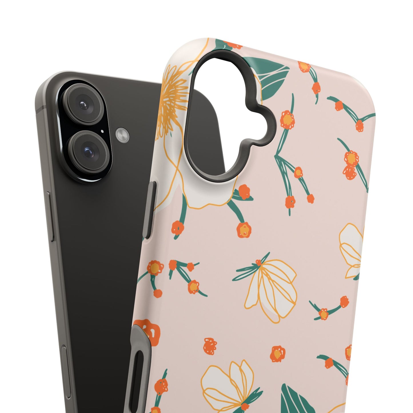 Elegant Magnolia Blossom Tough MagSafe iPhone Case – Soft Blush Background, Shock-Resistant Design