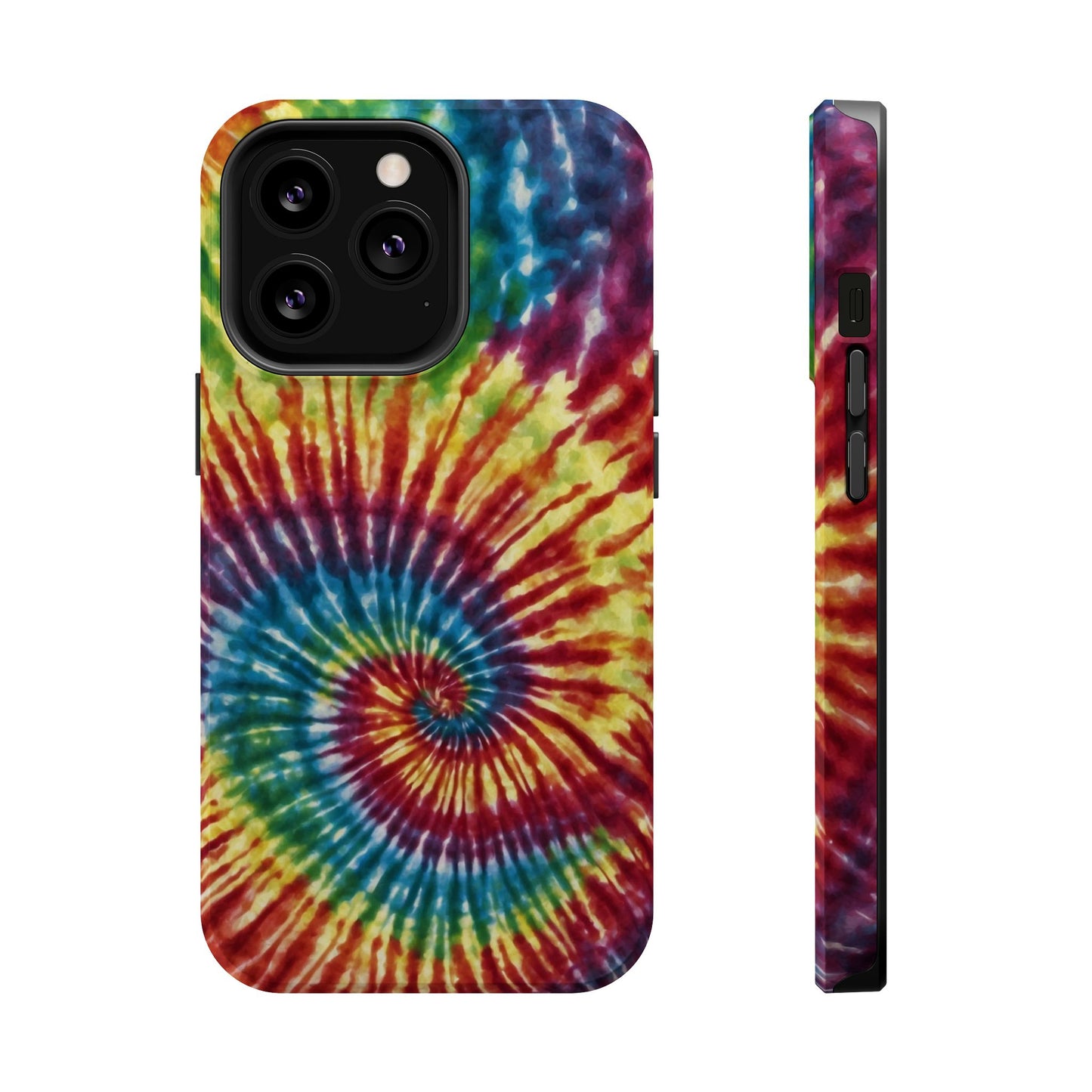 Vibrant Spiral Tie-Dye MagSafe Case – Retro Rainbow Design