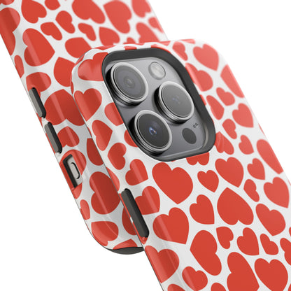 Playful White Hearts on Red MagSafe Case