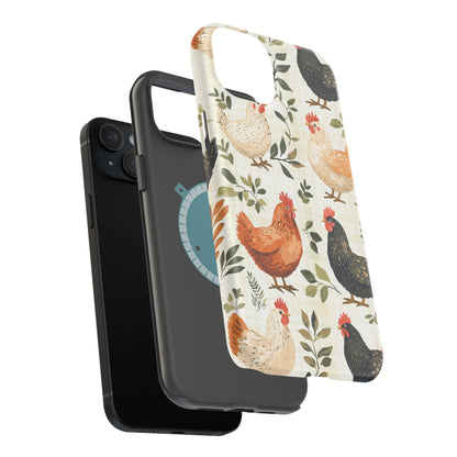 MagSafe iPhone Case: Vintage Chicken Farmhouse Case – Rustic Leaves Design