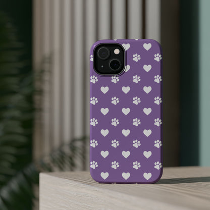 Lavender Paw Prints & Hearts Design - Adorable Pet Lover MagSafe iPhone Case