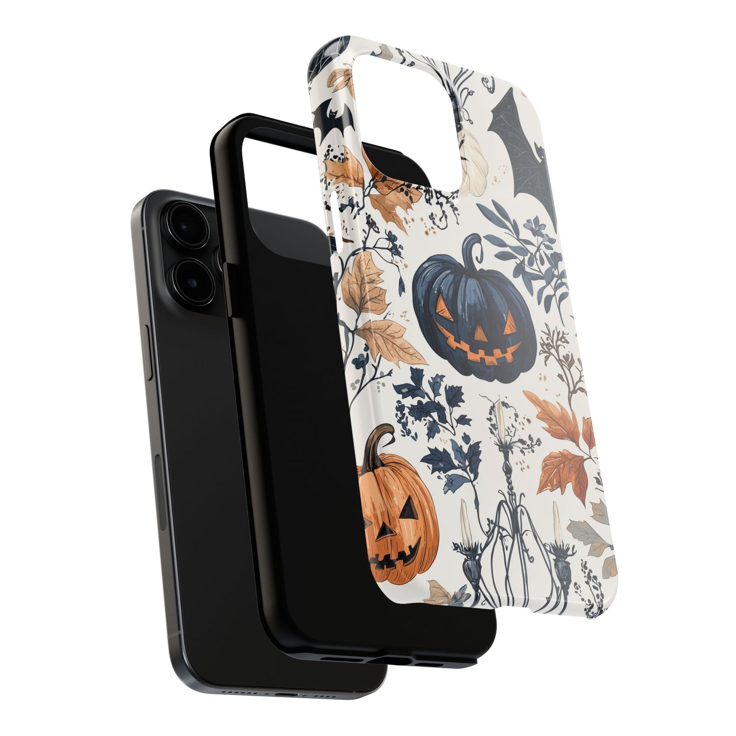 Vintage Halloween iPhone Case – Dark Jack-o'-Lanterns, Bats, and Autumn Leaves Design