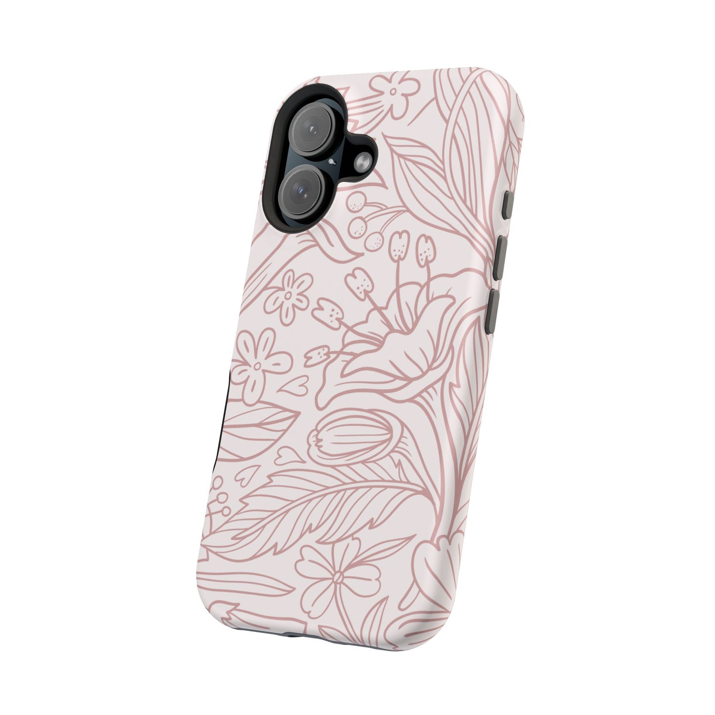 Blush Floral Line Art Tough MagSafe iPhone Case – Delicate Minimalist Design with Dual-Layer Protection