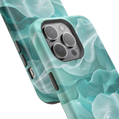 Elegant Flowing Teal Fabric MagSafe iPhone Case – Soft Waves Design