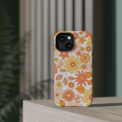 Vintage Floral Bloom MagSafe iPhone Case – Warm Orange & Yellow Retro Flower Design with Matte Finish