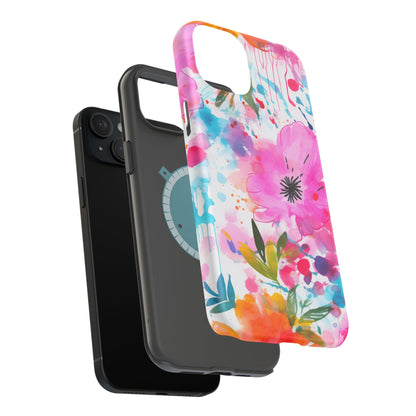 Color Splash Pink & Orange Watercolor Floral - MagSafe iPhone Case