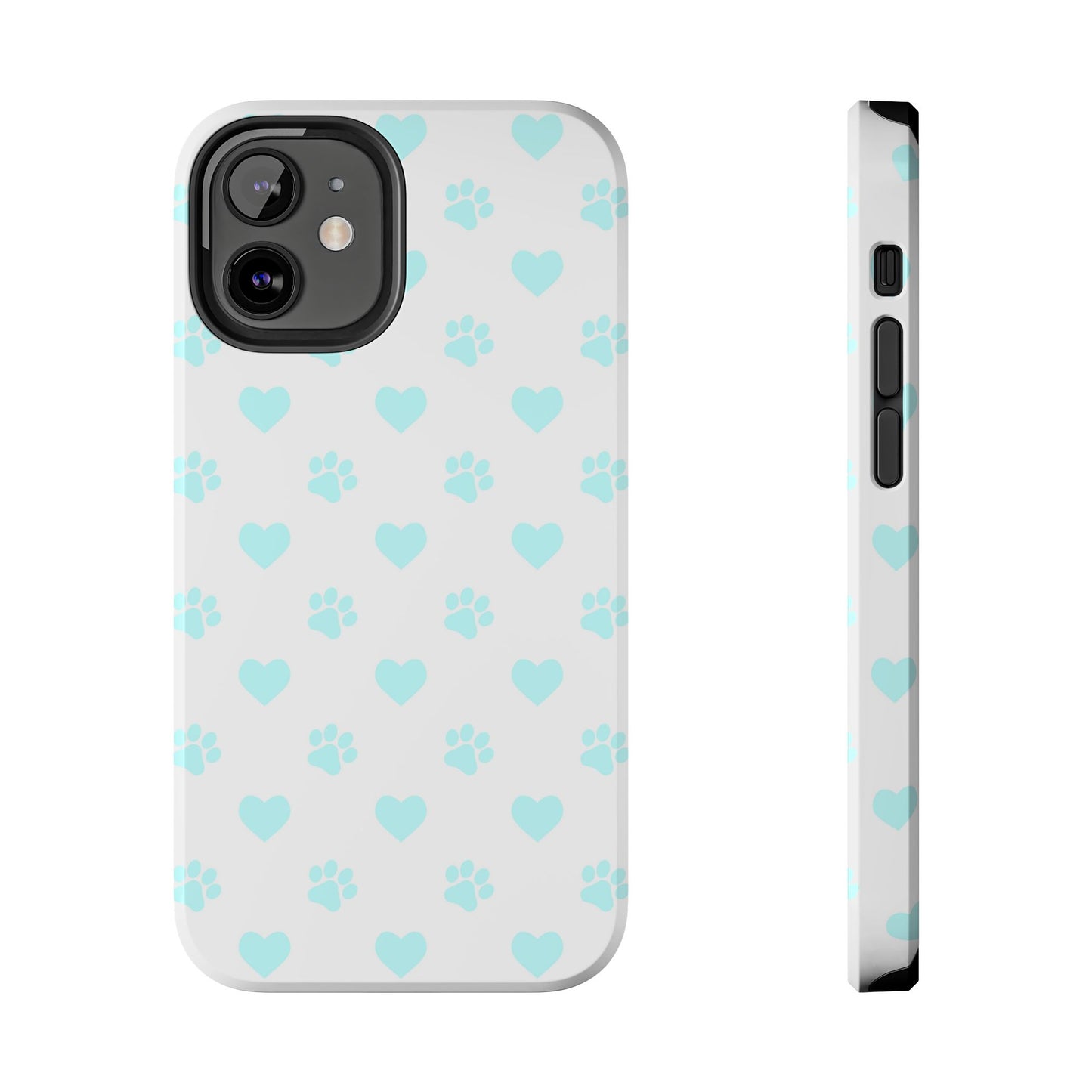 iPhone Case - Aqua Paw Print & Heart Design