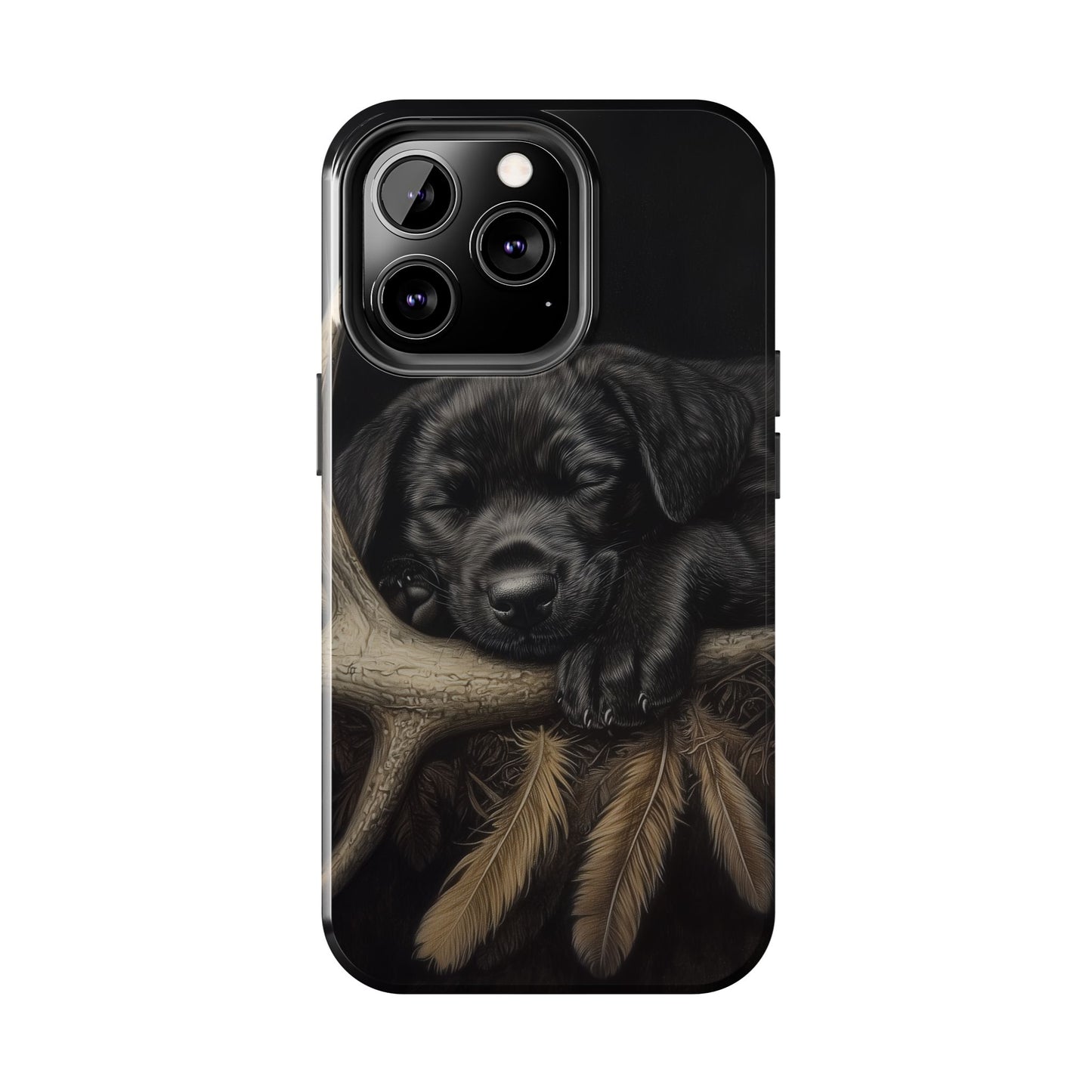 Adorable Black Labrador Puppy on Feathers iPhone Case