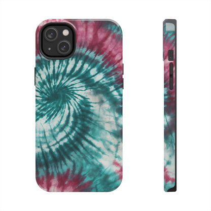 Pink and Teal Tie-Dye iPhone Case – Retro Spiral Design