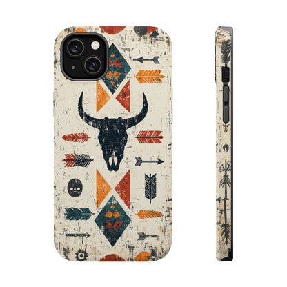 Tribal Bull Skull & Arrows Tough MagSafe iPhone Case – Rustic Western Design, Dual-Layer Protection