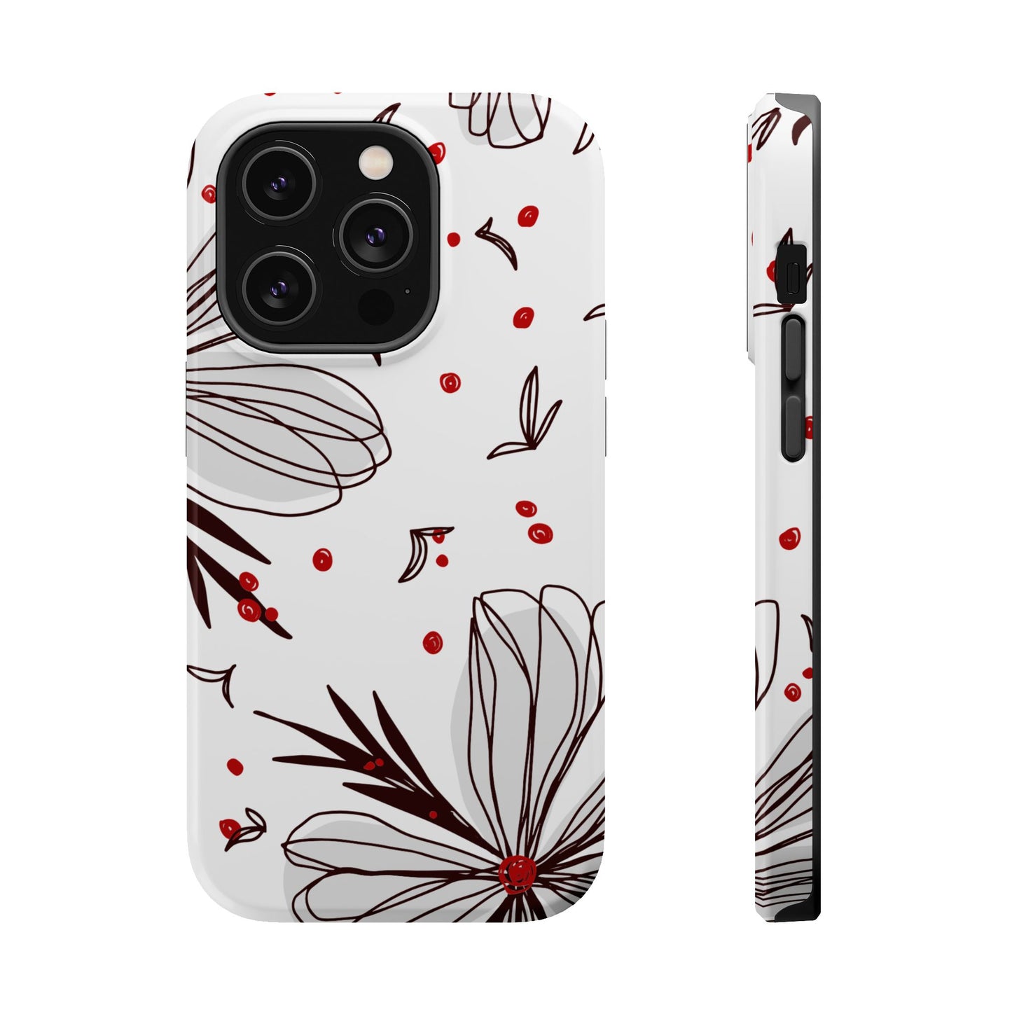 Minimalist Line Art Floral Tough MagSafe iPhone Case – Bold Red and Black Design, Shockproof Protection