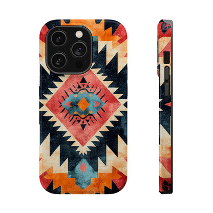 Bold Aztec Pattern Tough MagSafe iPhone Case – Vibrant Geometric Design, Dual-Layer Protection