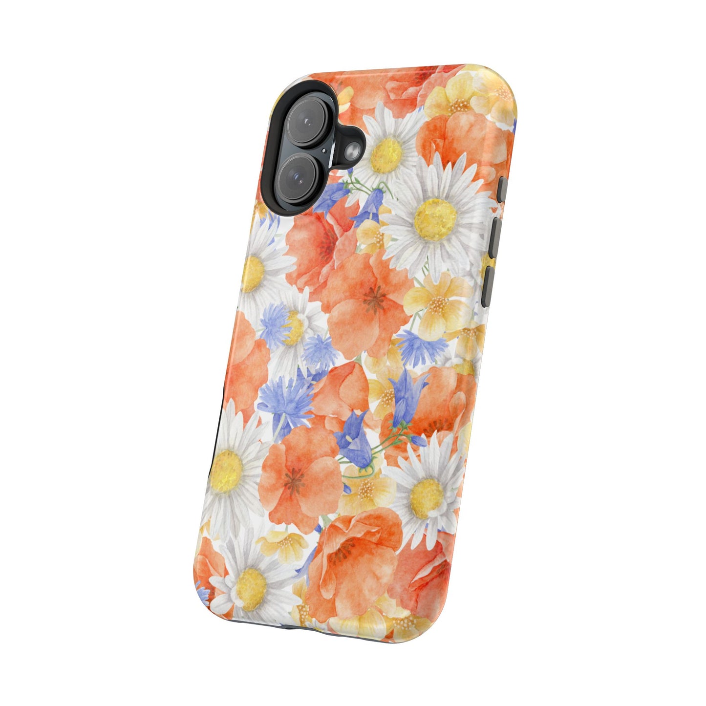 Watercolor Wildflower Pattern MagSafe iPhone Case – Durable Matte Finish with Daisy, Poppy & Cornflower Design