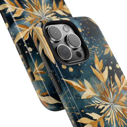 Gold Floral Snowflakes on Midnight Blue - iPhone Series Case