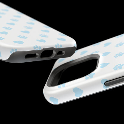 Light Blue Paw Prints & Hearts – MagSafe iPhone Case for Pet Lovers