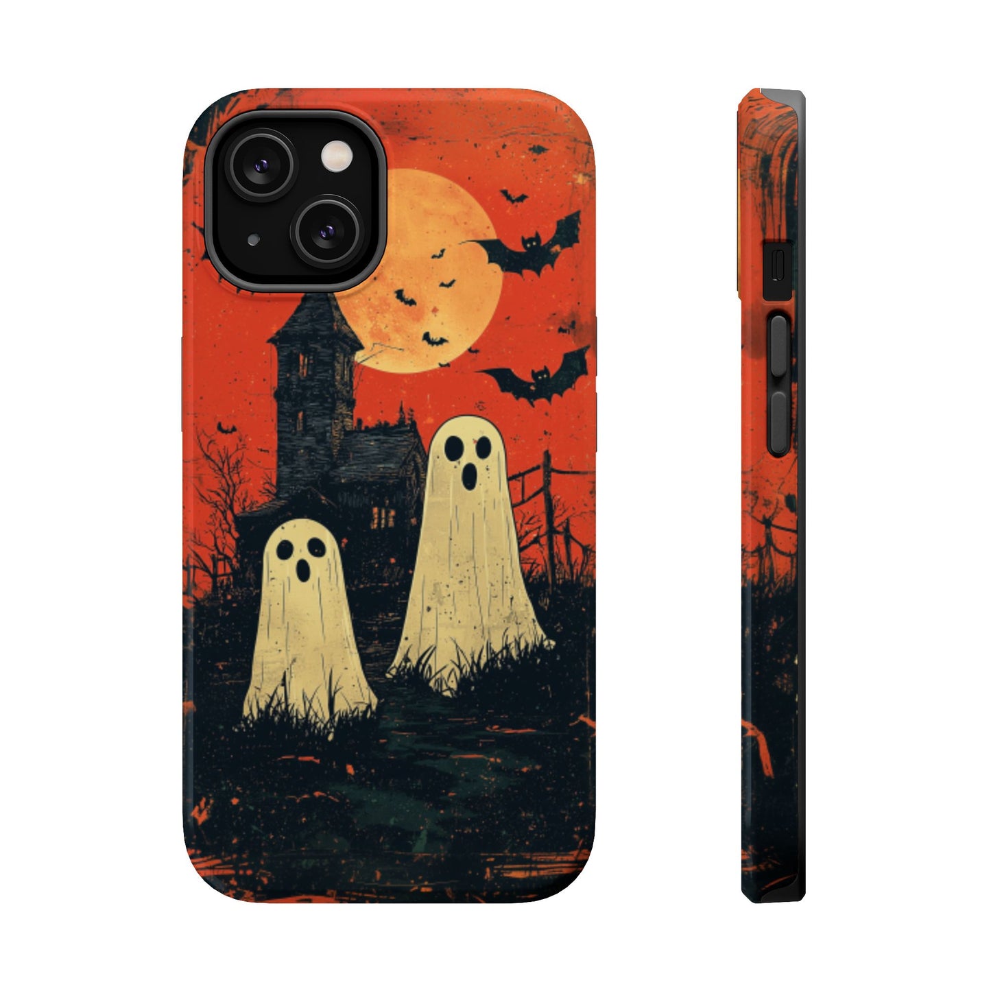 Haunted House & Ghosts MagSafe iPhone Case – Spooky Halloween Full Moon Design