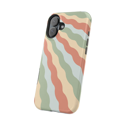 Earthy Retro Waves MagSafe iPhone Case – 70s-Inspired Wavy Stripes in Soft Green, Cream, and Rust